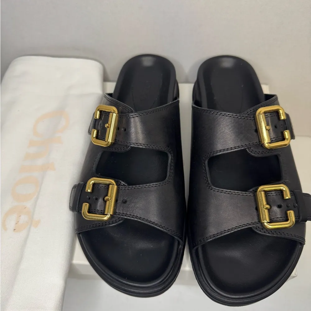 Chloe Nil Double-Strap Cowhide Mules In Black Color Size 40W. - Image 3