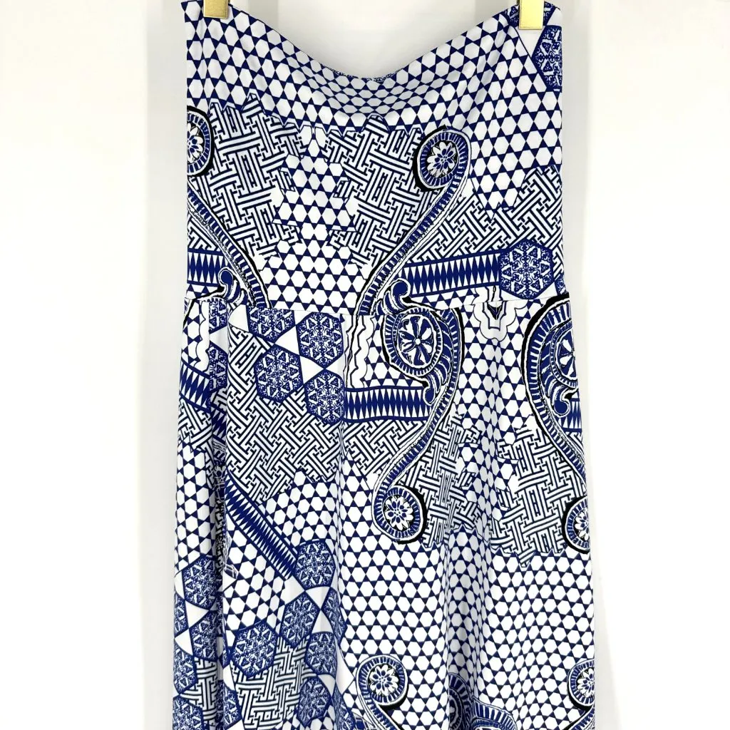 Amy Matto Strapless Midi Dress Blue White Pattern Size Large - Image 2