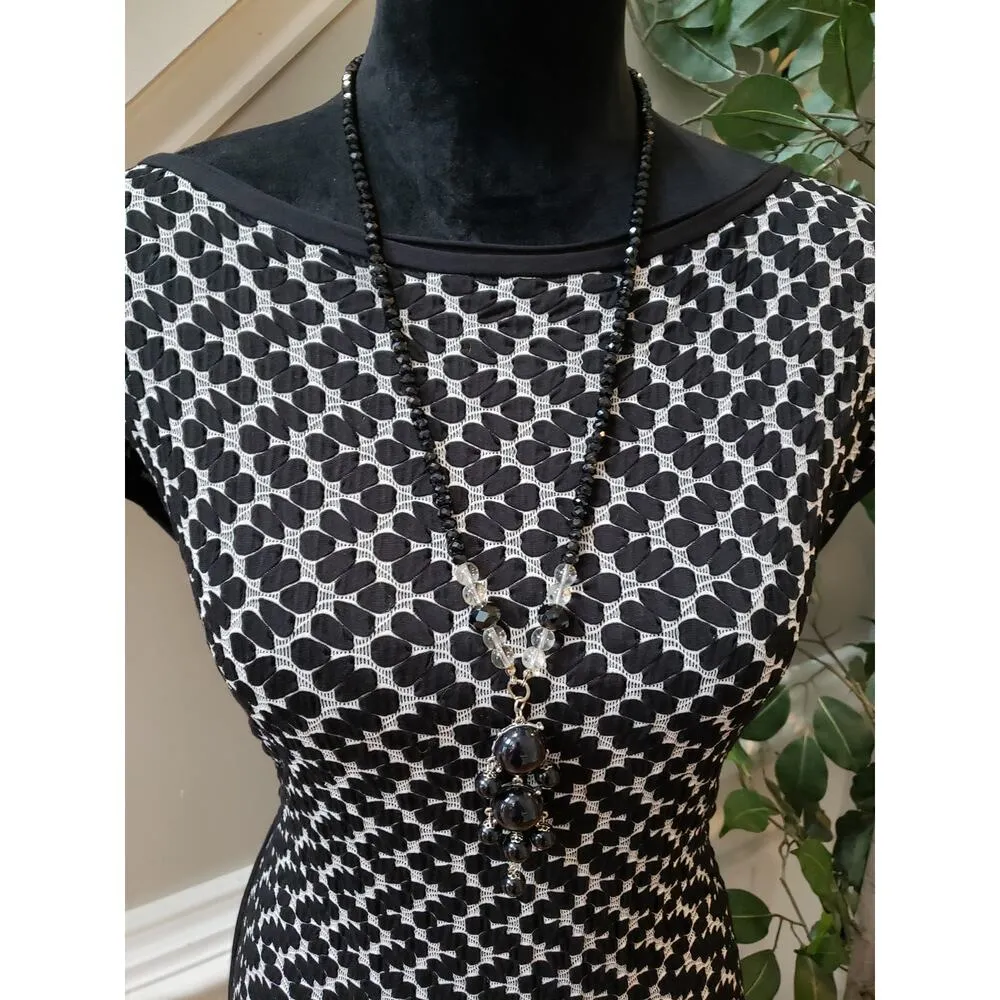 Max Studio Pencil Dress Women's XL Black White Geometric Cap Sleeve Boat Neck - Image 5