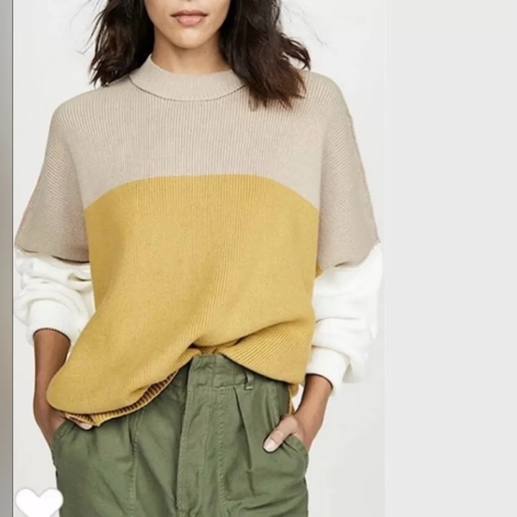 Free People Off-the-Shoulder Sweater in Tan, Yellow, and Cream - Image 2