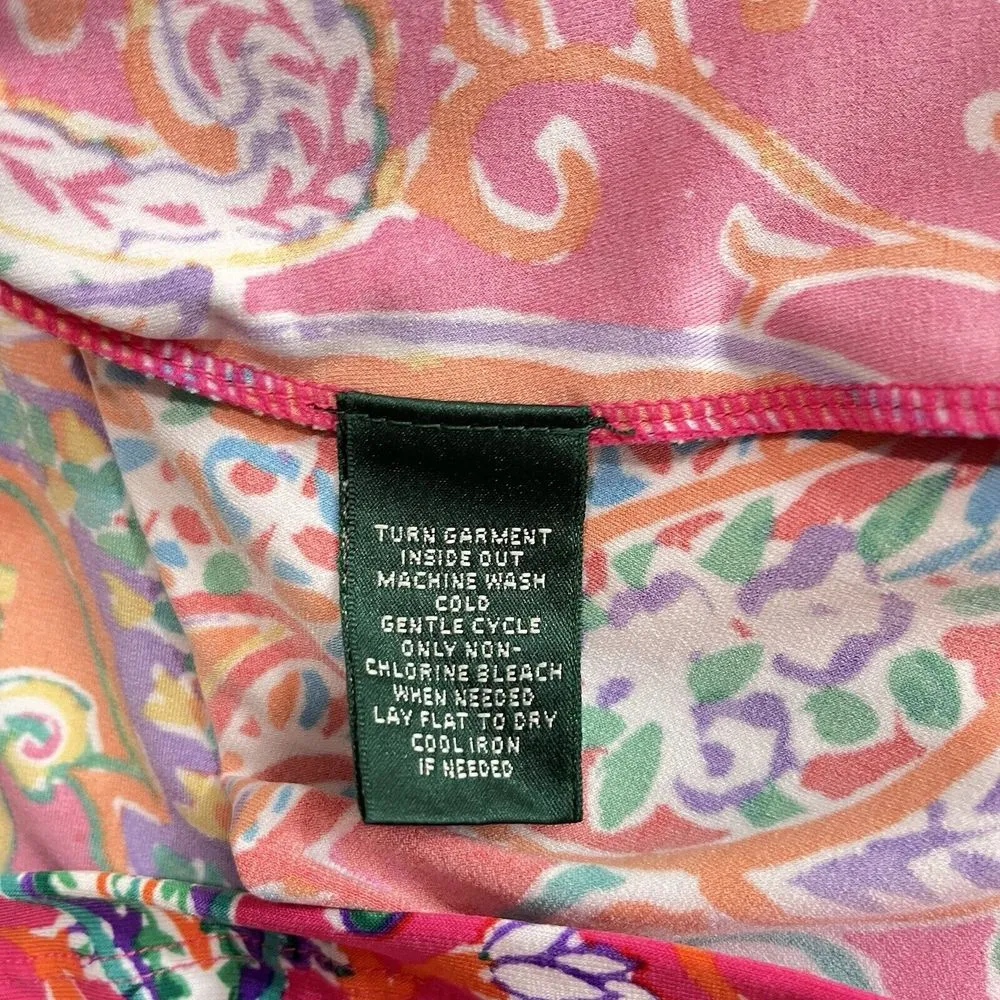 Ralph Lauren‎ Pink Teal Paisley Surplice V Neck Sleeveless Stretch Dress MEDIUM - Image 9