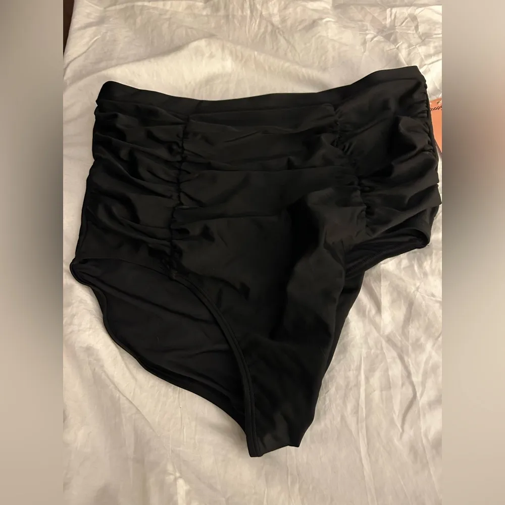 NEW SHAPERMINT Ruched High Waisted Bikini Bottom Swimsuit Tummy Control 2X Black Size XXL - Image 4