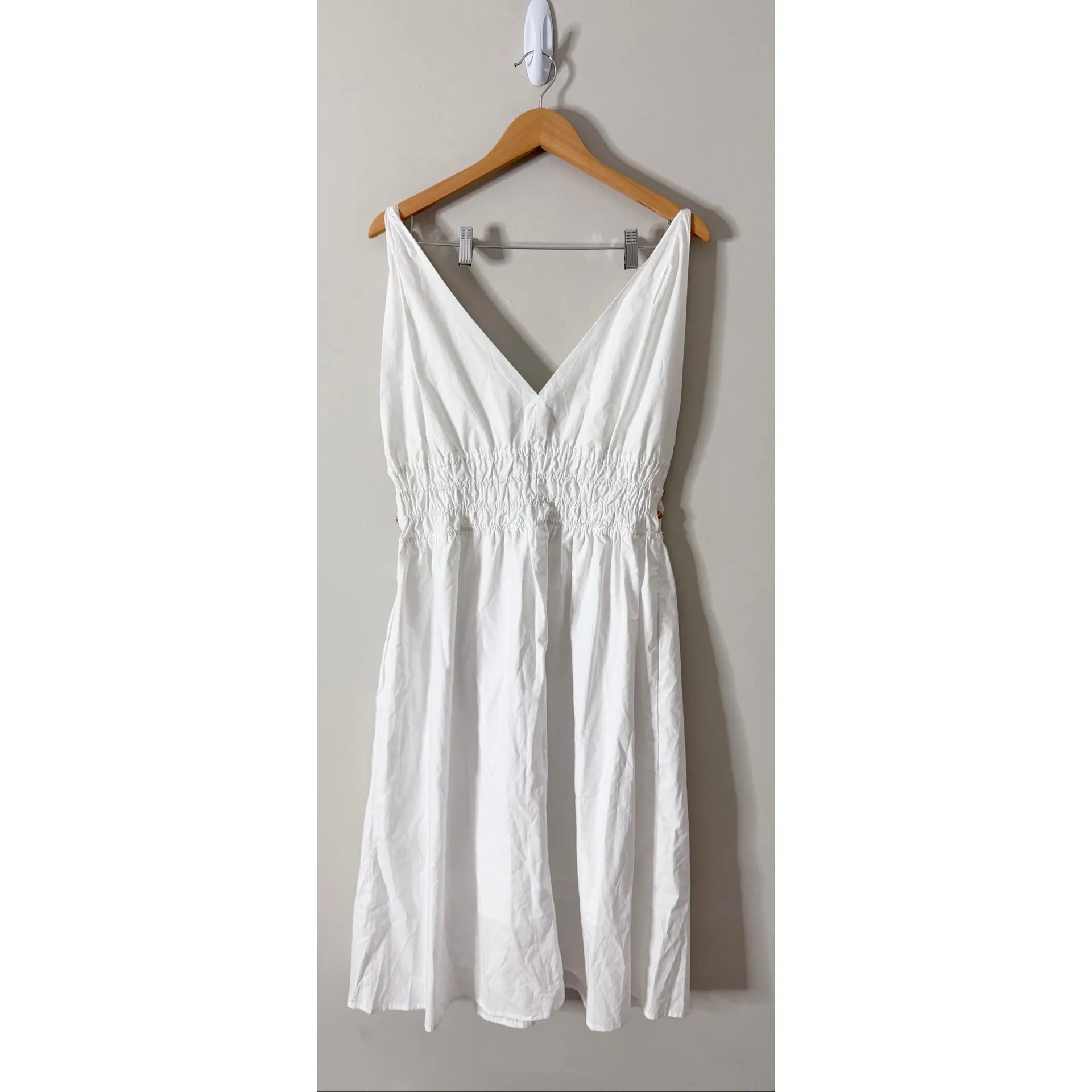 Steve Madden Dress Bead Detail White Smock Waist Cotton Midi - Image 4