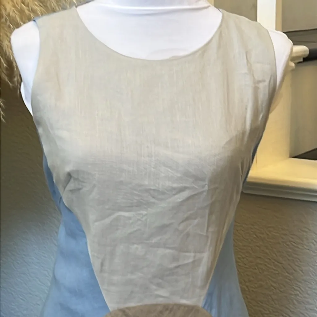 Lafayette 148 Color Block 100% Linen Maxi Sheath Dress Size 2 Blue - Image 3