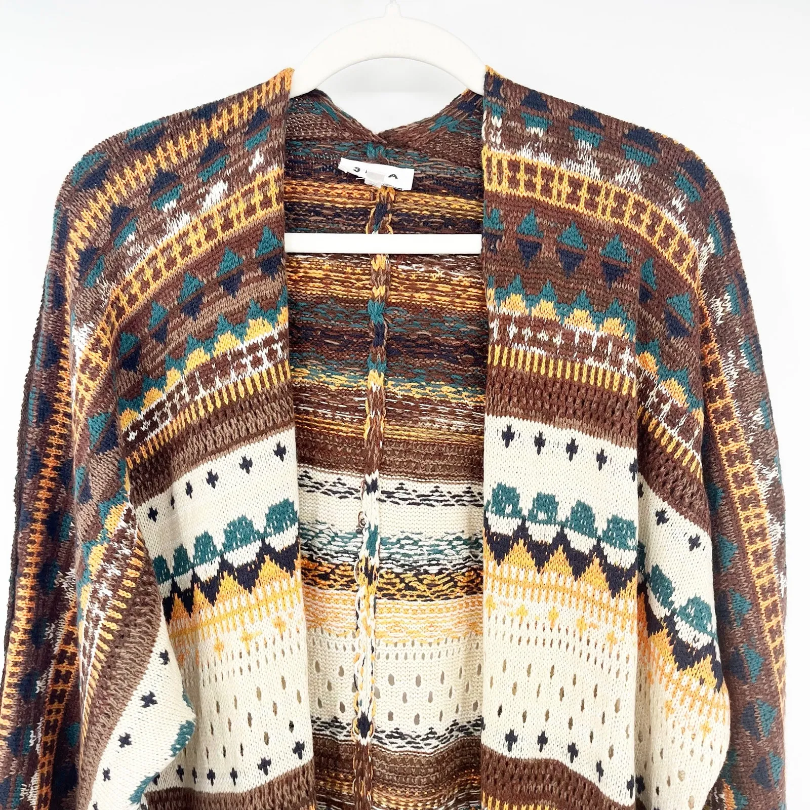 SPLA Womens Boho Ethnic Southwestern Knit Fringe Open Front Cardigan Size S - Image 5