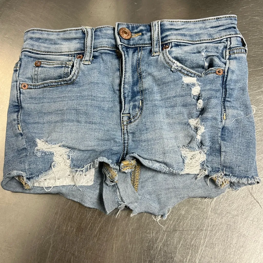 American Eagle Hi-Rise Shortie Jean Short Super Stretch Cutoff - Size 00 - VGUC - Image 3