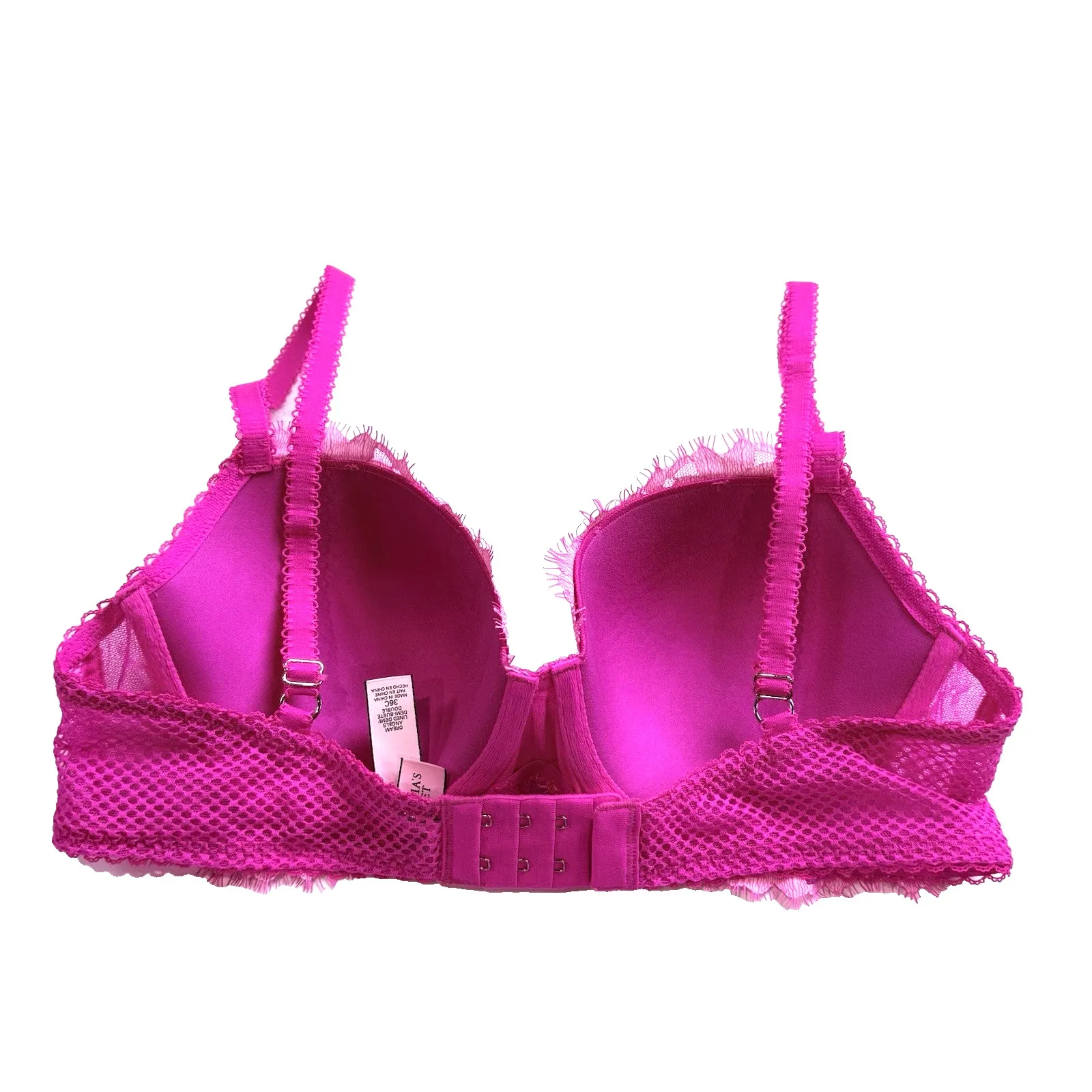 Victorias Secret Dream Angel Lined Lace Demi Bra 36 C Pink Fishnet Underwire Cup - Image 4