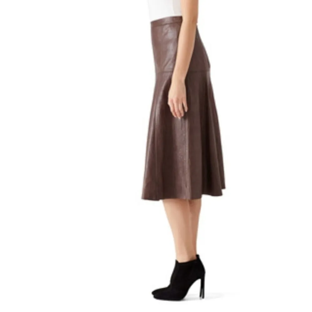 Halston Heritage Taupe Leather Skirt Size 8 - Image 3