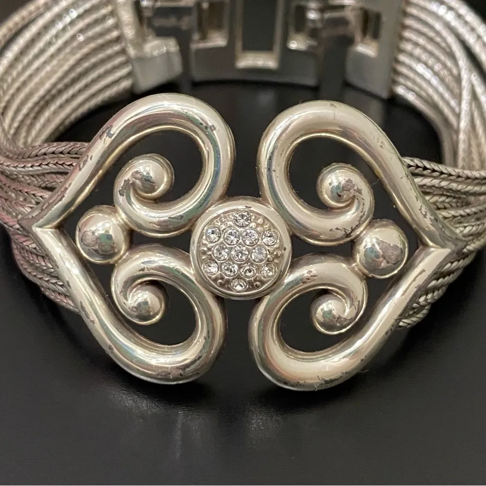 Rare BRIGHTON Alcazar Swing Bracelet Double Heart Pave Silver Chain Bracelet 67g - Image 13