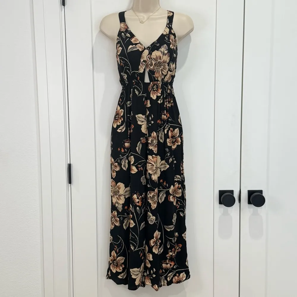 Saltwater Luxe Floral Jumpsuit Cropped Wide Leg Black Small Boho Hippie Beachy - Image 5