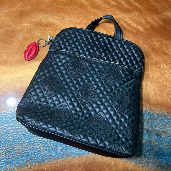Desigual Claudia Nanaimo Black Quilted Backpack vegan leather lip hang tag - Image 1