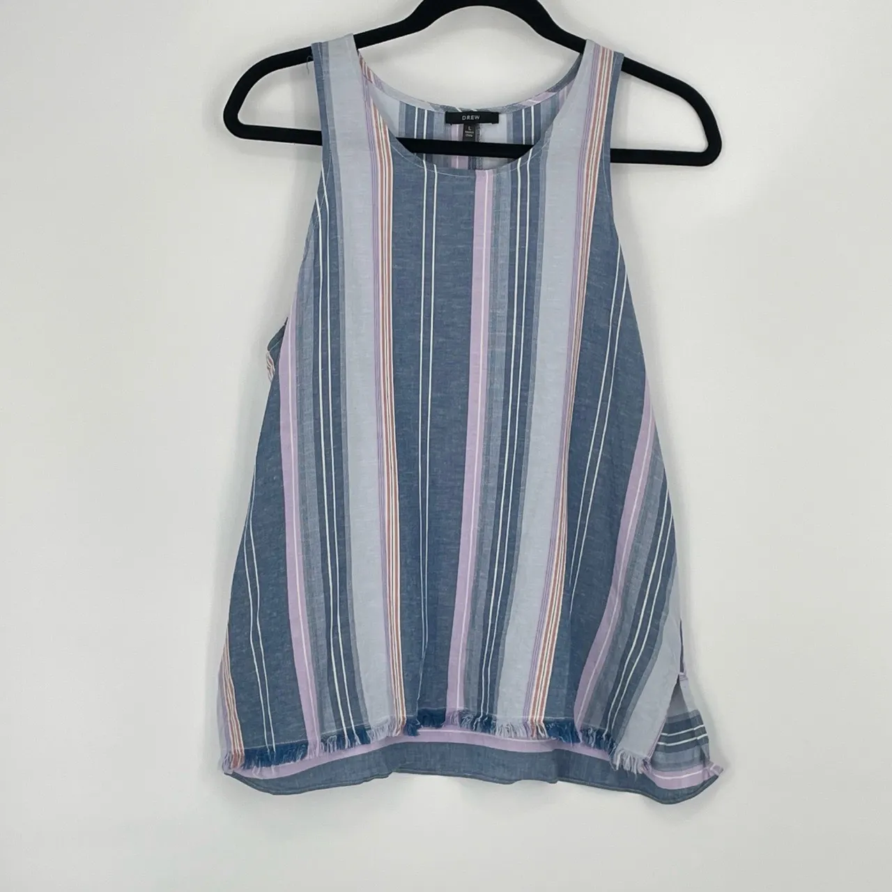 Drew Womens Sleeveless Natural Fabric Raw Hem Boho Striped‎ Tank Top Size Large - Image 9