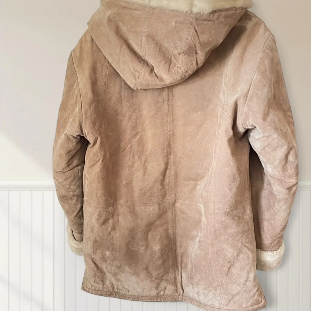 Vintage 90s St. John’s Bay Suede Leather Faux Fur Trim Hooded Jacket Coat - Image 15