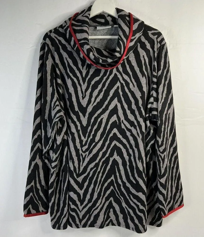 Susan Graver Weekend Plus Size 2X Animal Printed Cowl Neck Sweater Knit Top Grey - Image 3