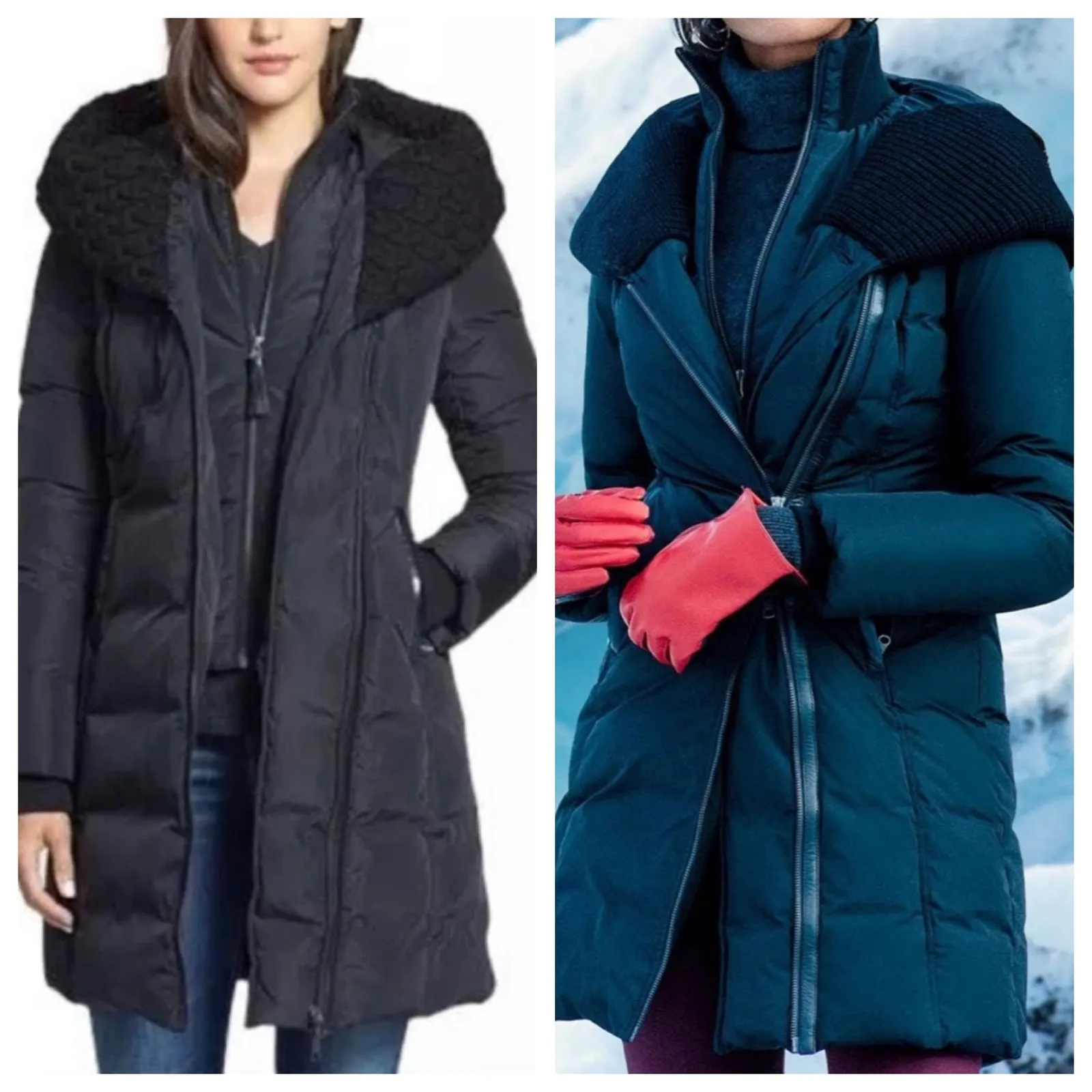 Mackage Brigid Black Down Puffer Coat XS Knit Collar Leather Trim Long Winter - Image 2