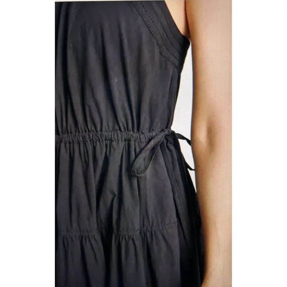 MADEWELL Halter Tiered Midi Lake Dress True Black Crinkle Cotton Poplin Size 00 - Image 5
