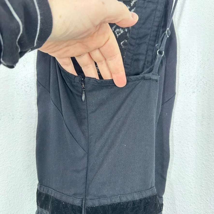 Free People Black Velvet Trim Lace Inset Wide Leg Jumpsuit Size 2 Boho Beach - Image 7