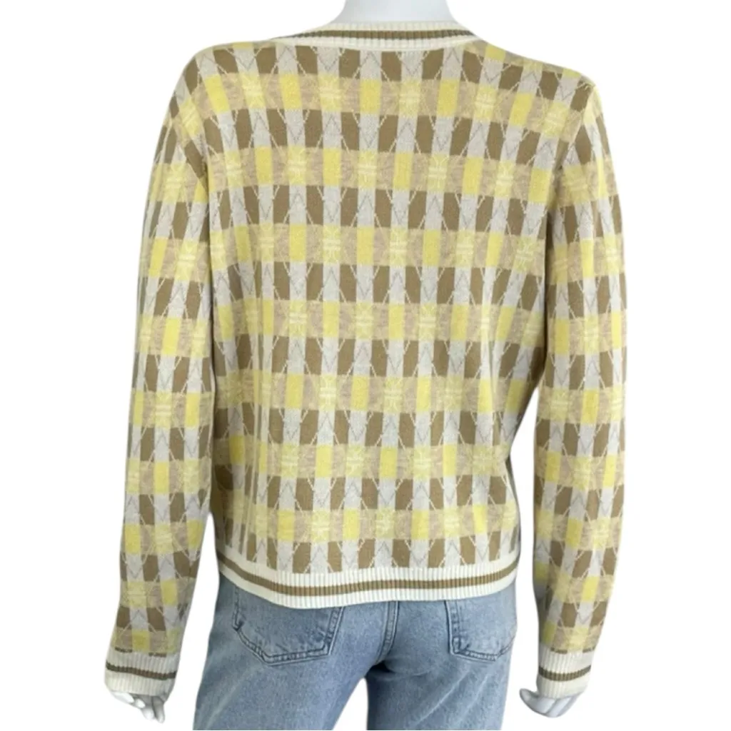 heartloom NWT Yellow Argyle Sweater Cardigan Size L - Image 3
