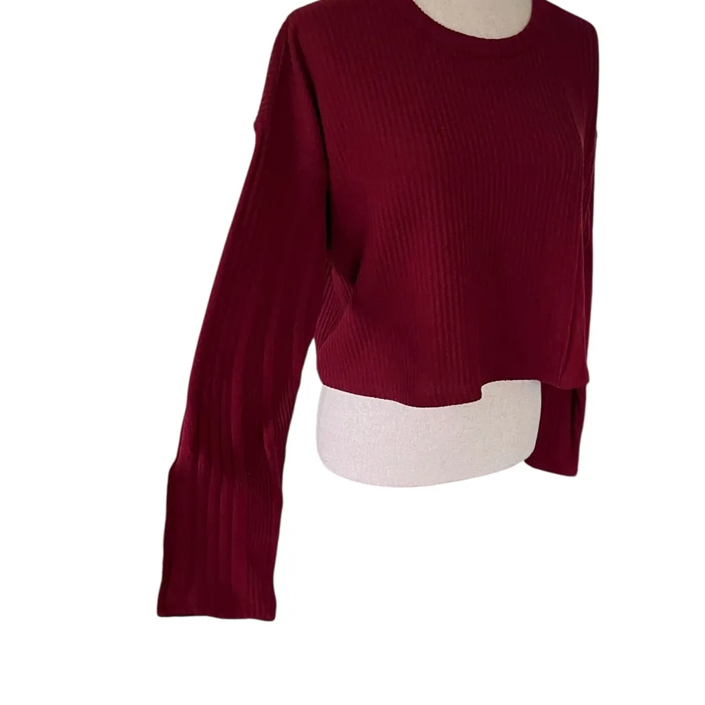 Wild Fable Oversized Ribbed Cropped Burgundy Top - Image 7