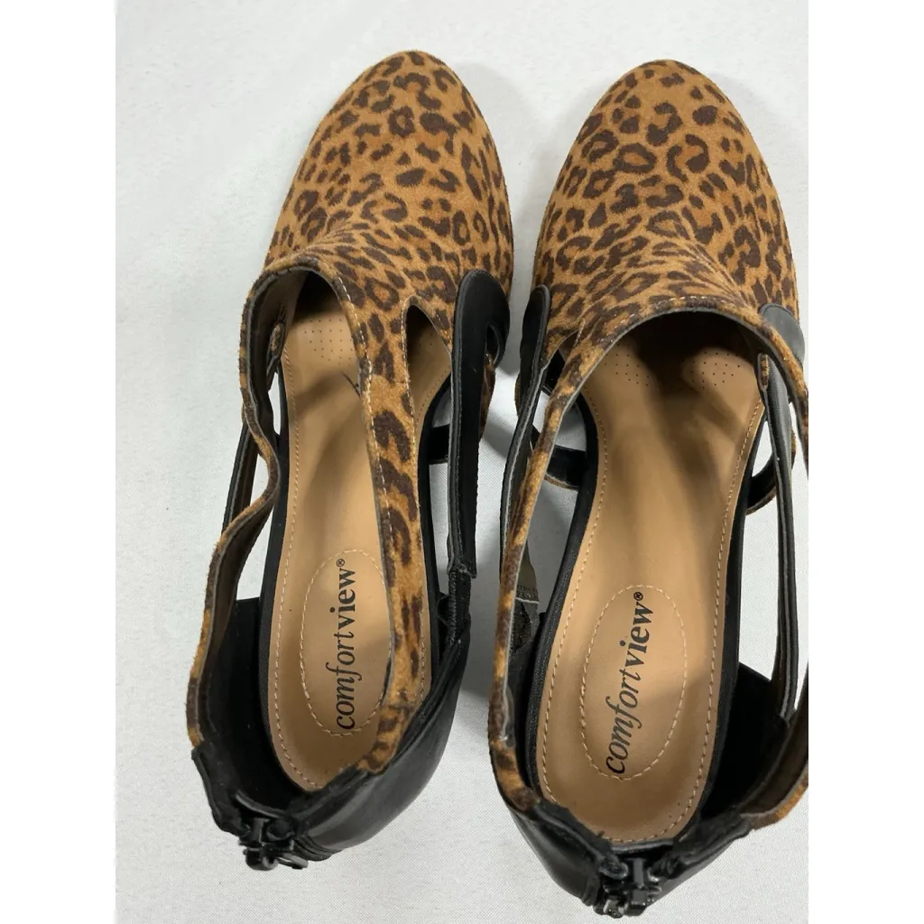 Womans Comfortview Sage Animal Print Shoes 10.5 W Brown Black Back Zip Open Side - Image 6