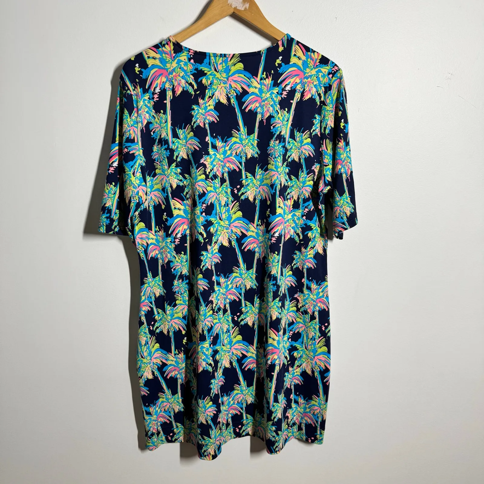 Lulu B UPF 50 Dress Women XL Quarter Sleeve Palm Tree Multicolor Preppy Beach Blue - Image 2