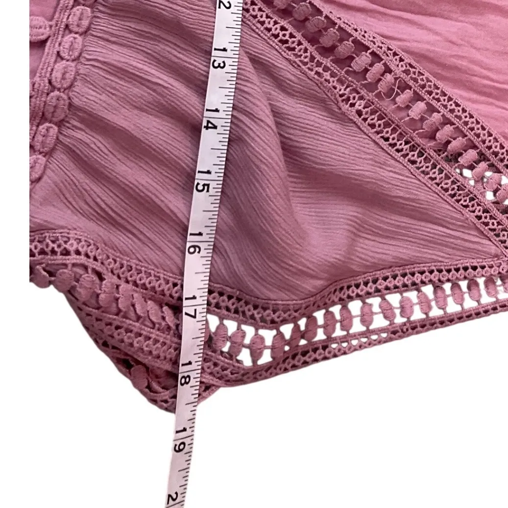 Max Studio V Neck Maxi Dress Dusty Rose Crochet Lace Tiered Boho Festival 14 - Image 8