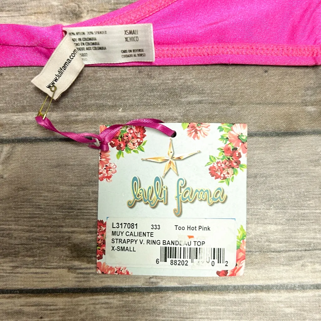 Luli Fama Pink Strappy V Ring Bandeau Back Tie Muy Caliente Bikini Top NWT XS - Image 9