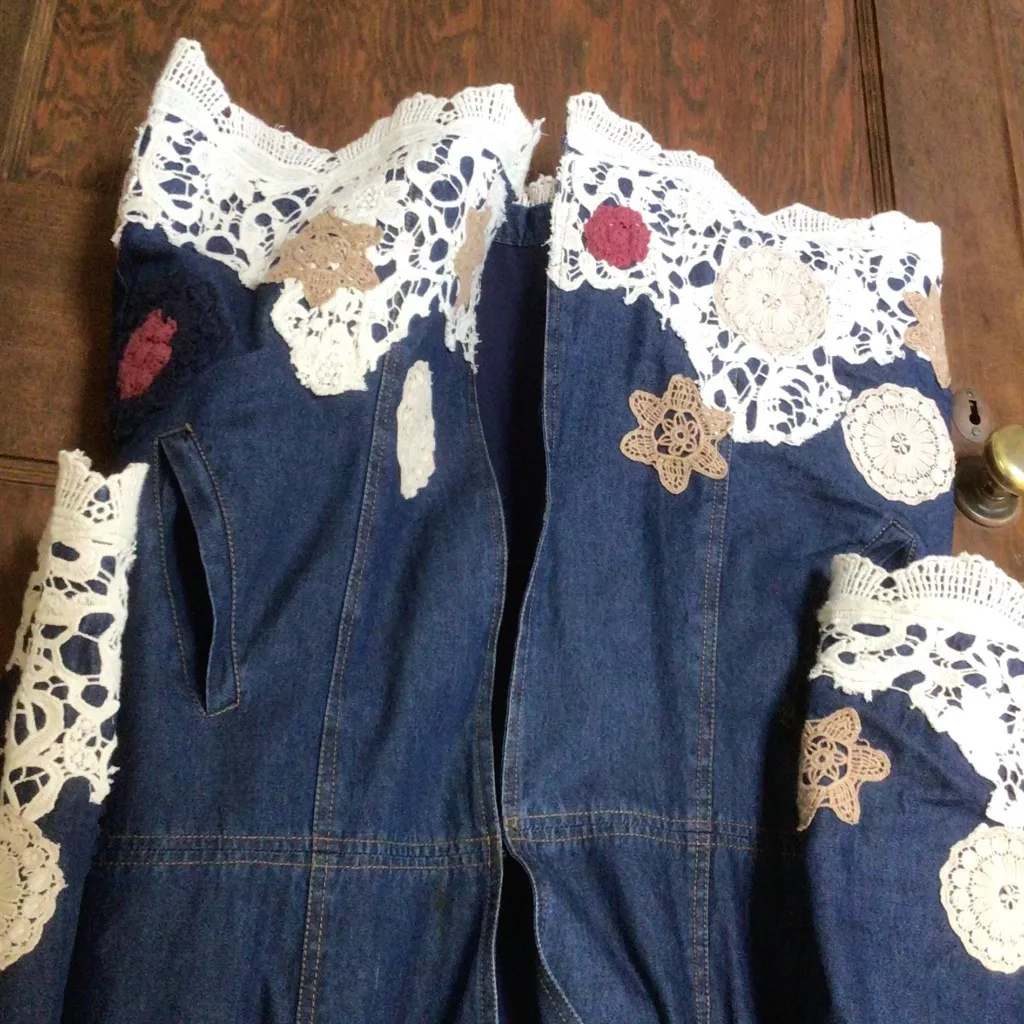 Chadwick’s of Boston Collectibles Lace Detail Denim Jacket sz large - Image 3