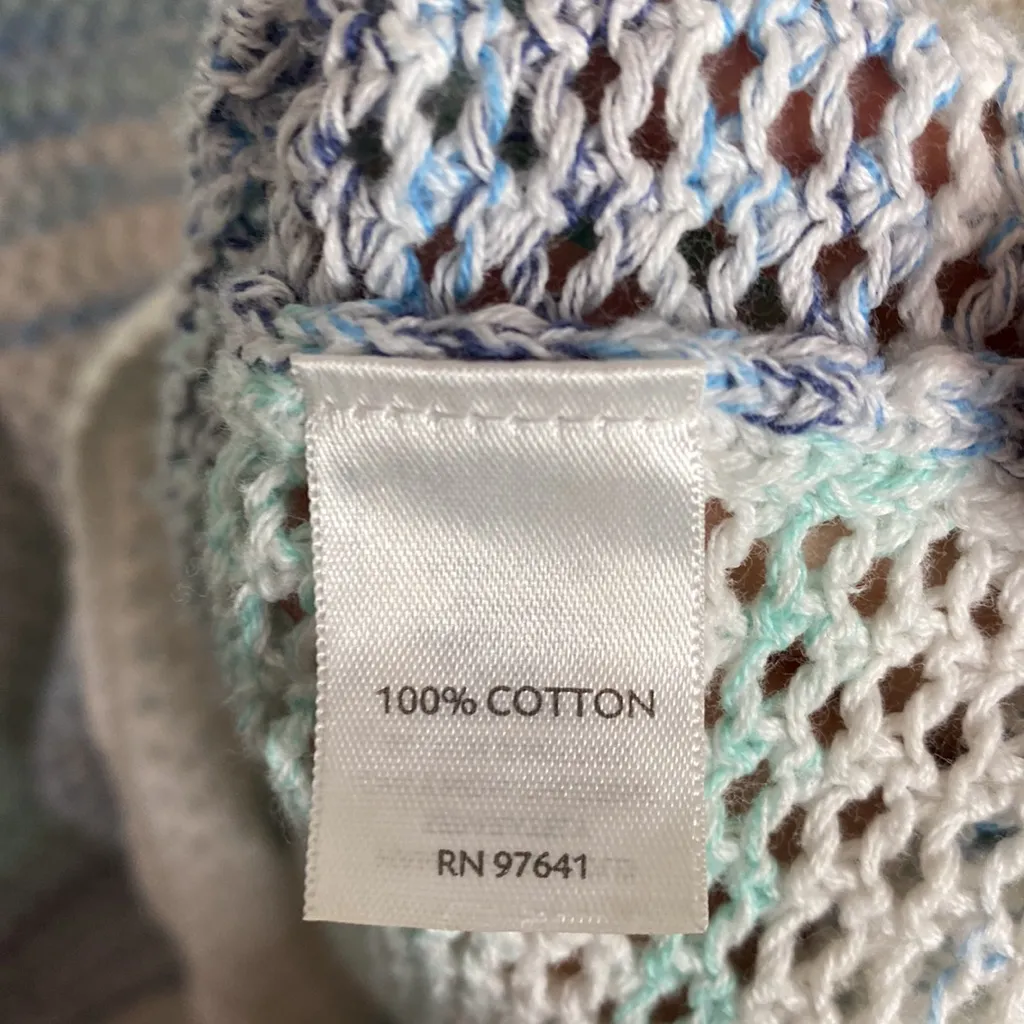 J Jill cotton tie dye crochet open knit 3/4 sleeve tunic length sweater size M White Size M - Image 10