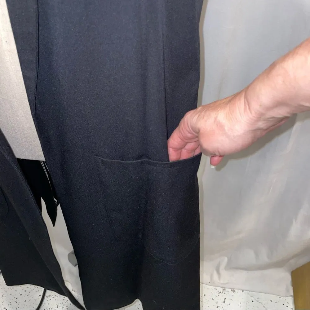 Black oversized open suit vest silky striped lining front pockets DR2 White Size L - Image 3