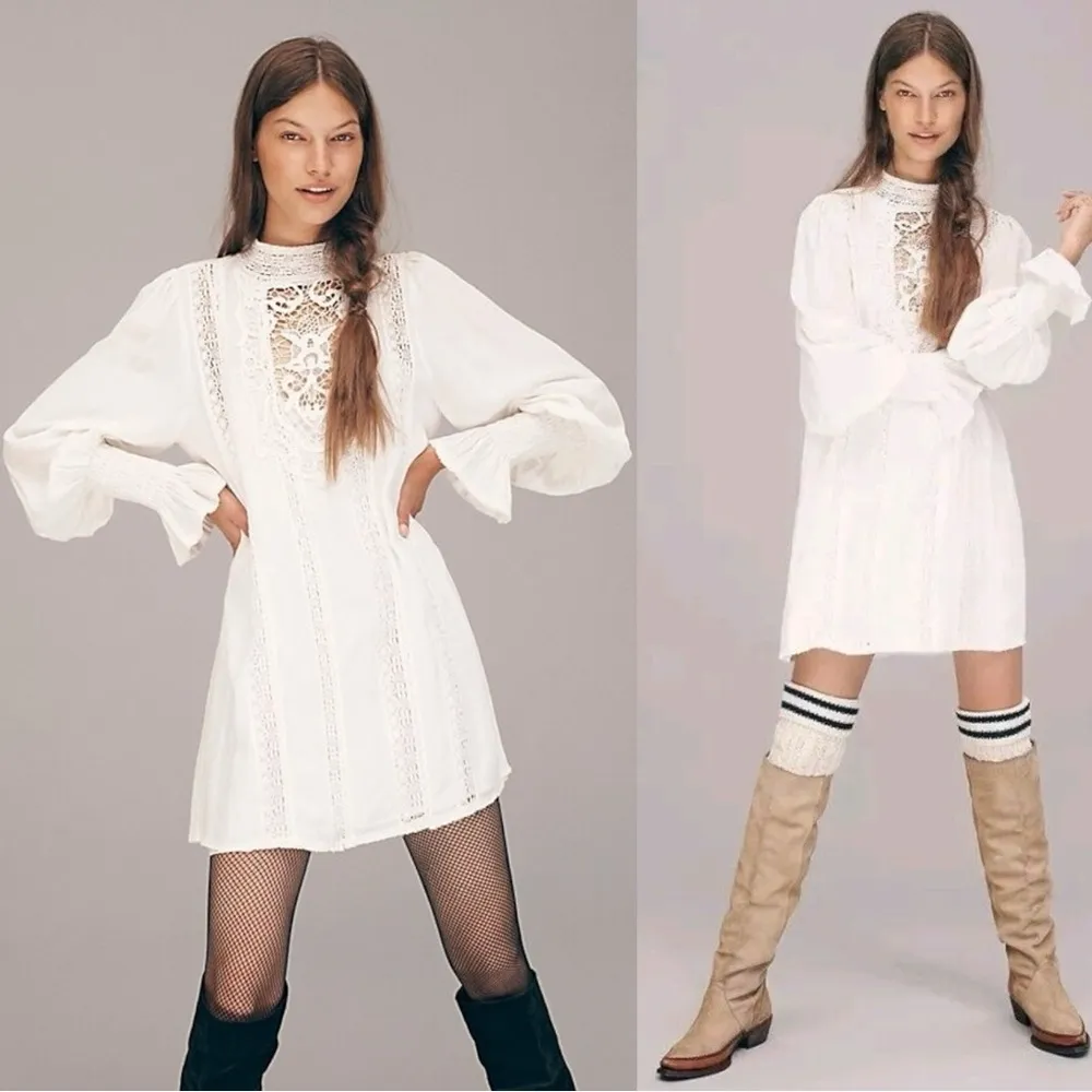Free People Ethereal Edwardian Romantic Dainty Lace Mini Dress Ivory Medium NWT - Image 2