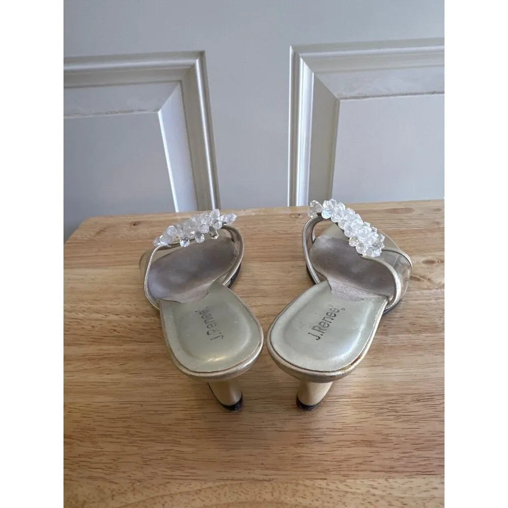 J. Renee Women's Gold & Clear Beaded Slide Wedge Sandals Size 10M Sku 2982 - Image 7