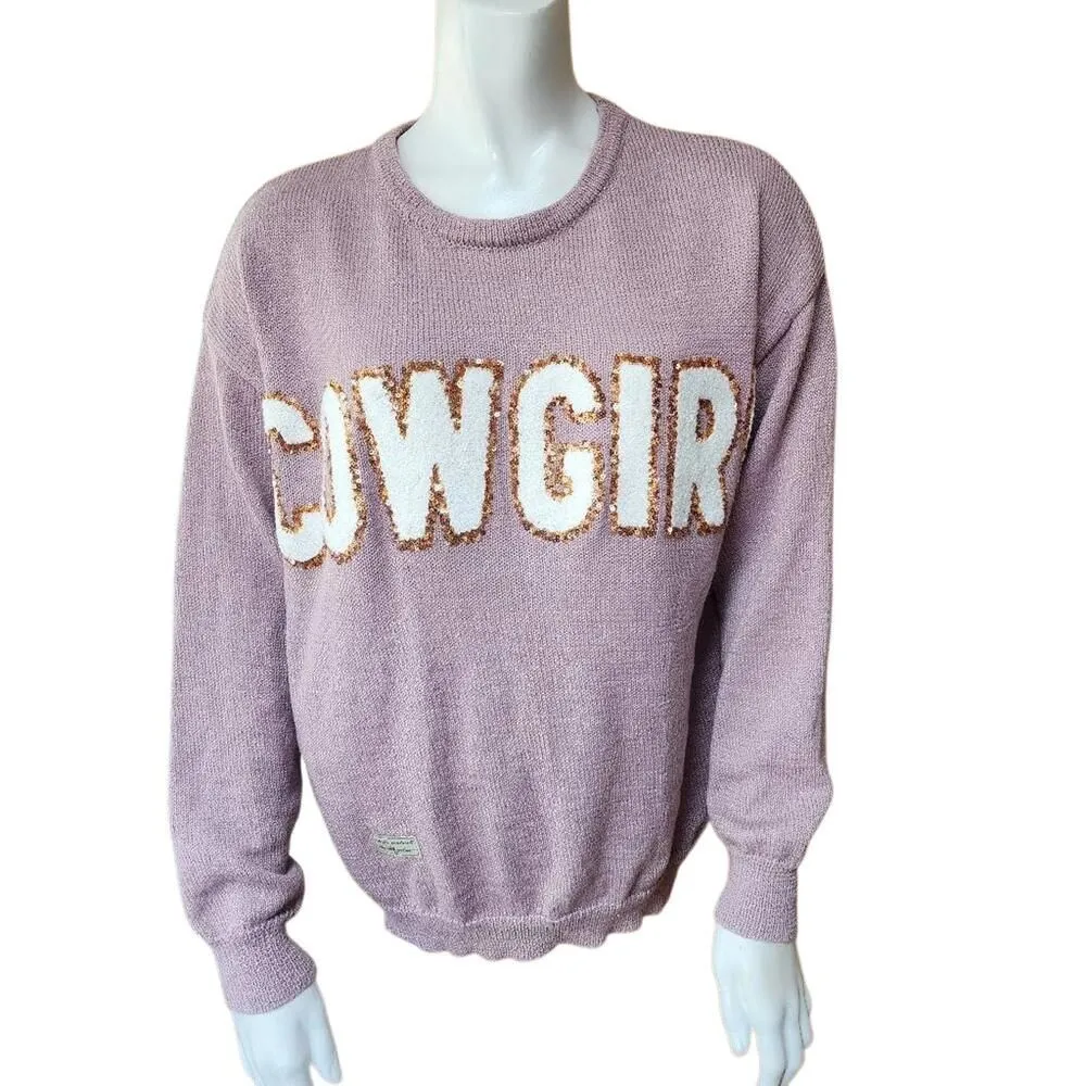 Simply Southern Cozy Cowgirl Lilac Sweater with Sequins - Image 2