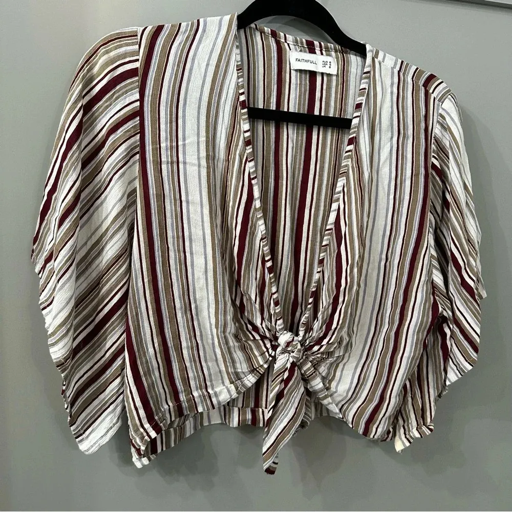 Faithfull the Brand Olsen Top Striped Split Sleeve Tie Front Flowy Top Size 4 - Image 4
