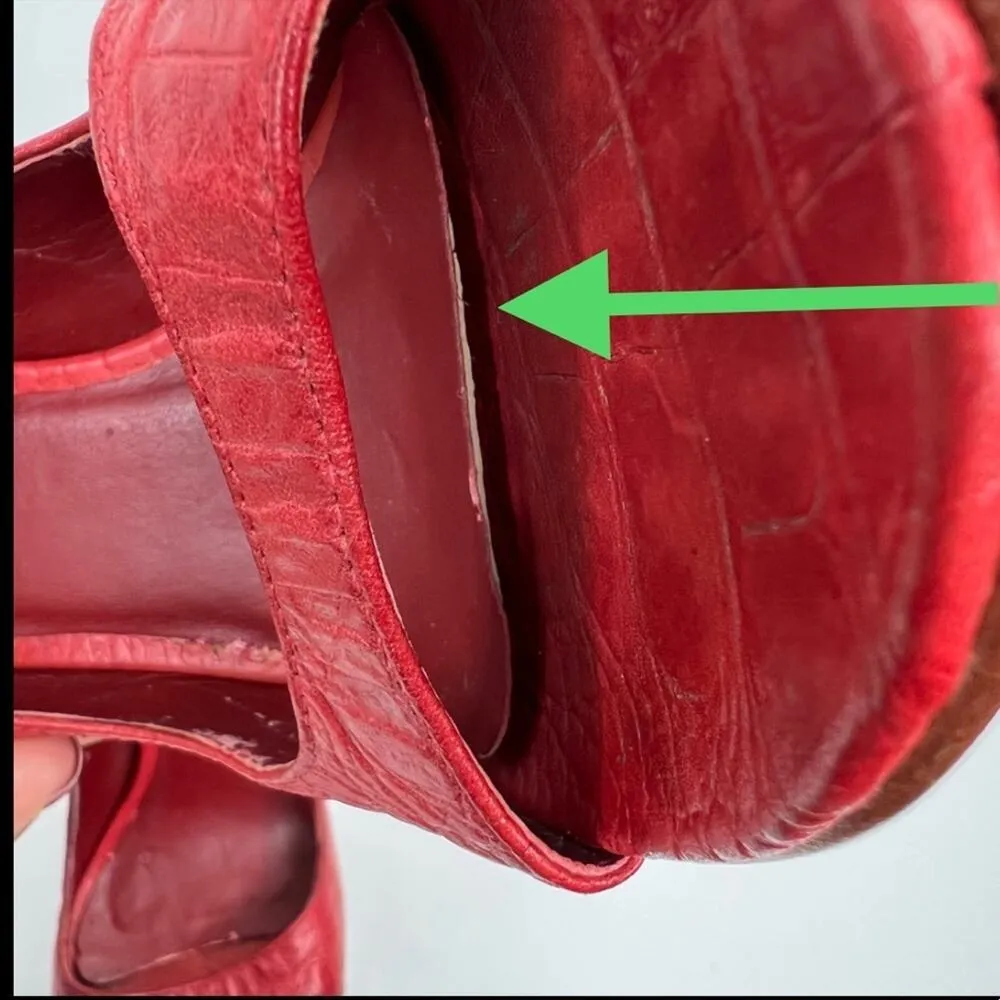 Schutz shoes women's 6 red leather reptile skin peep toe platform stiletto heels - Image 12