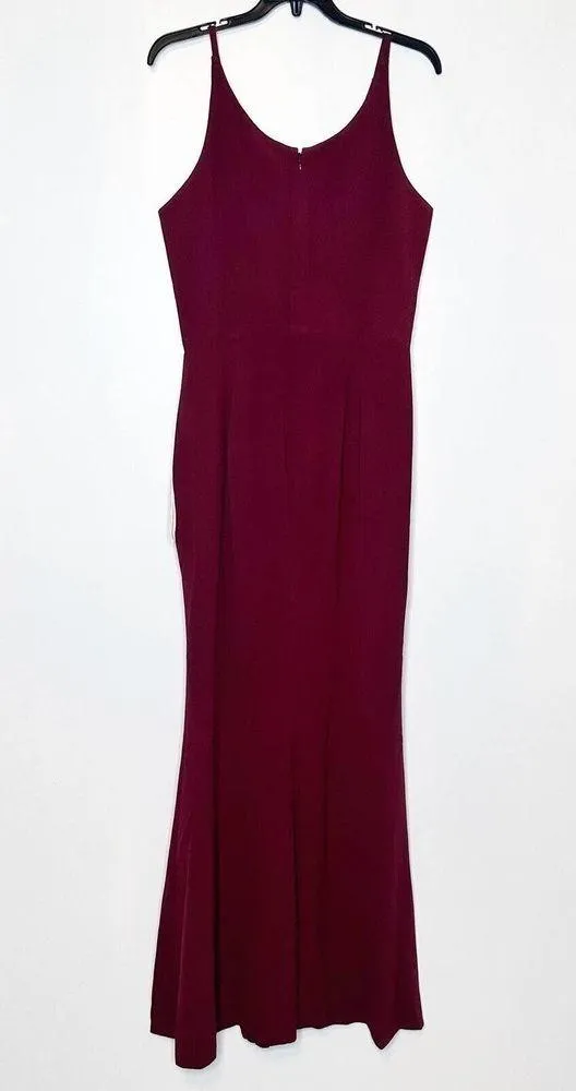 NWT Dress The Population Iris Crepe Gown Women's Side Slit Burgundy Size L - Image 5