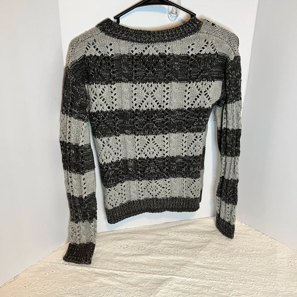 FANG Gray Crew Neck Sweater with Textured Stripes - Image 2