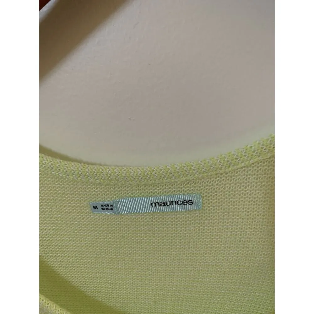 Maurices Womens Size M Sweater Tank Top Shirt Neon Yellow High Low Open Knit - Image 5