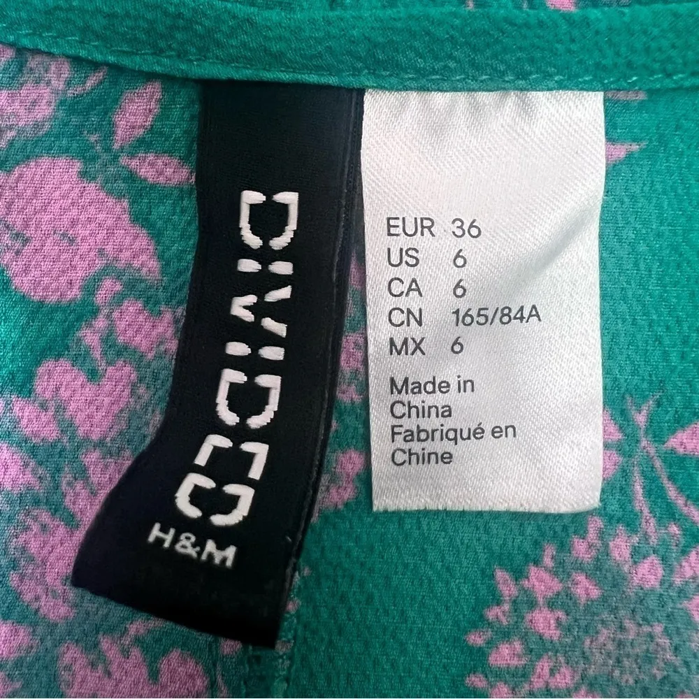 H&M Divided Green V-Neck Floral Maxi Dresses Size 6 Long Sleeves - Image 9