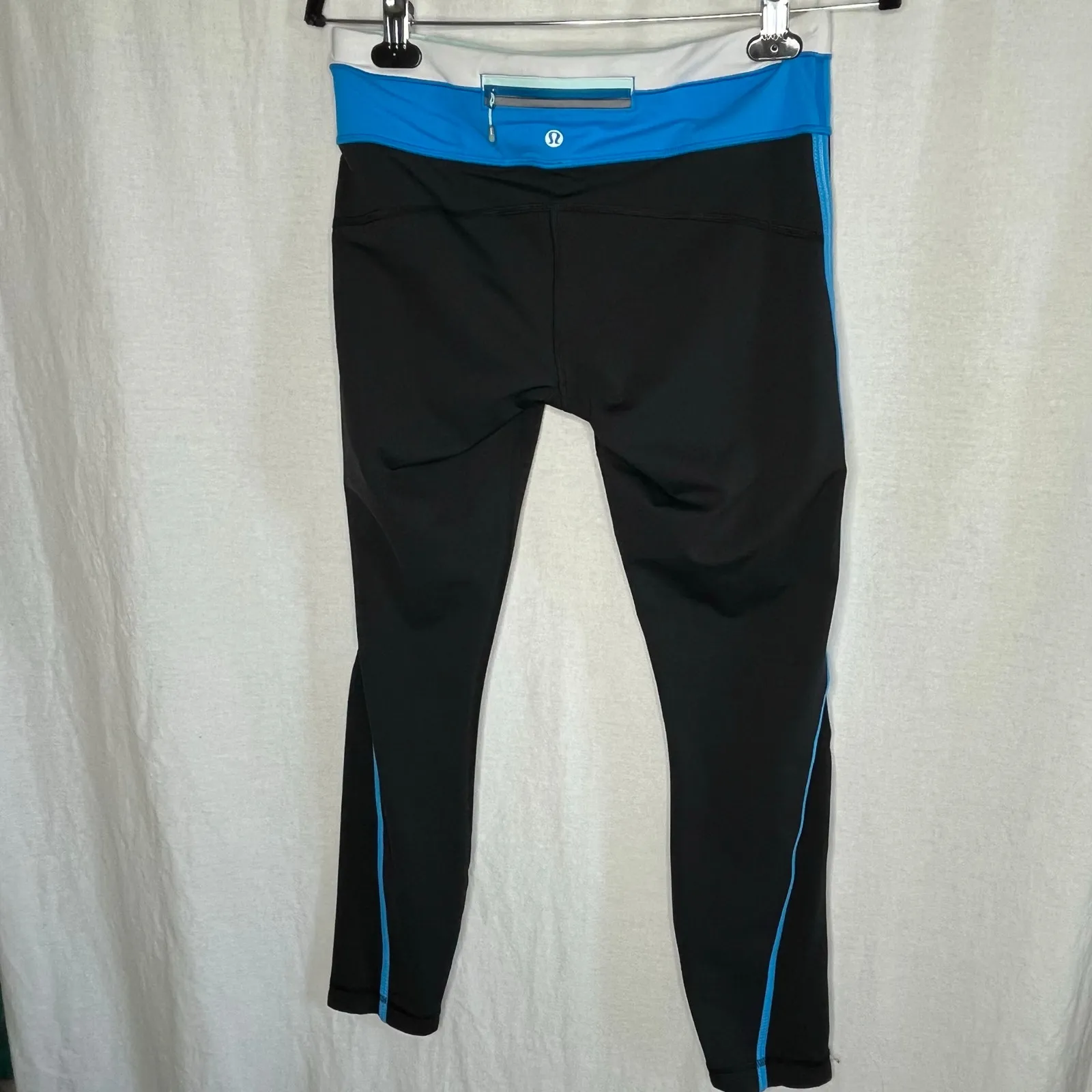 Lululemon Run Pace Leggings Black Beach Blanket Blue White‎ Size 8 - Image 5