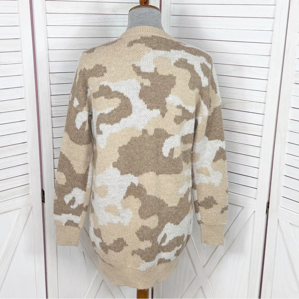 Lucky Brand Dessert Camo V Neck Long Cardigan Sweater Tan Cream Small - Image 4
