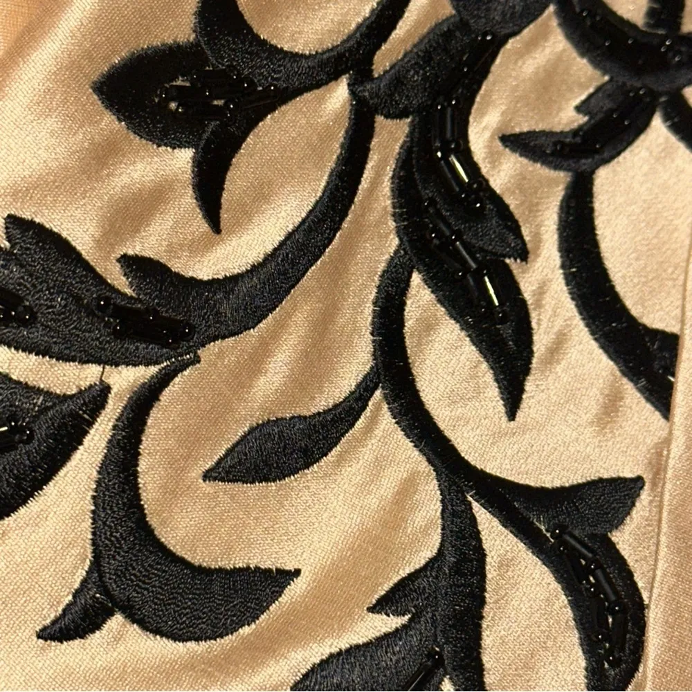 Victor Costa Women’s Size L Gold Silk Black Floral Beaded Dress Blazer Jacket Size L - Image 5