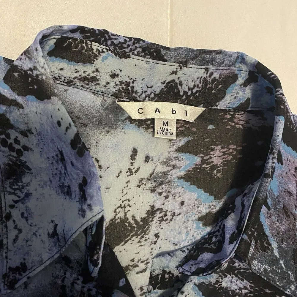CAbi  Python Snake Blue Blouse Top Size Medium M  Style#609‎ Buttondown Sheer - Image 2