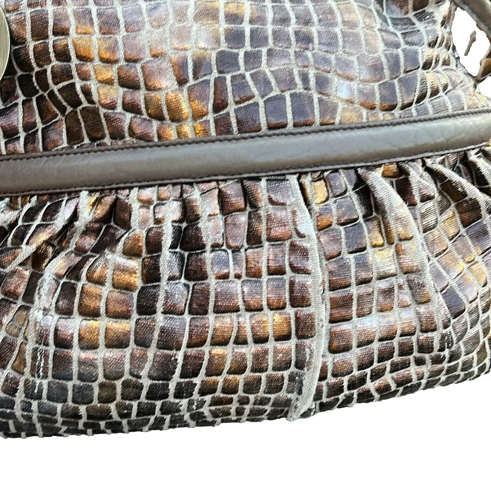 Fendi  Croc Embossed Canvas Bronze Handbag EUC - Image 13