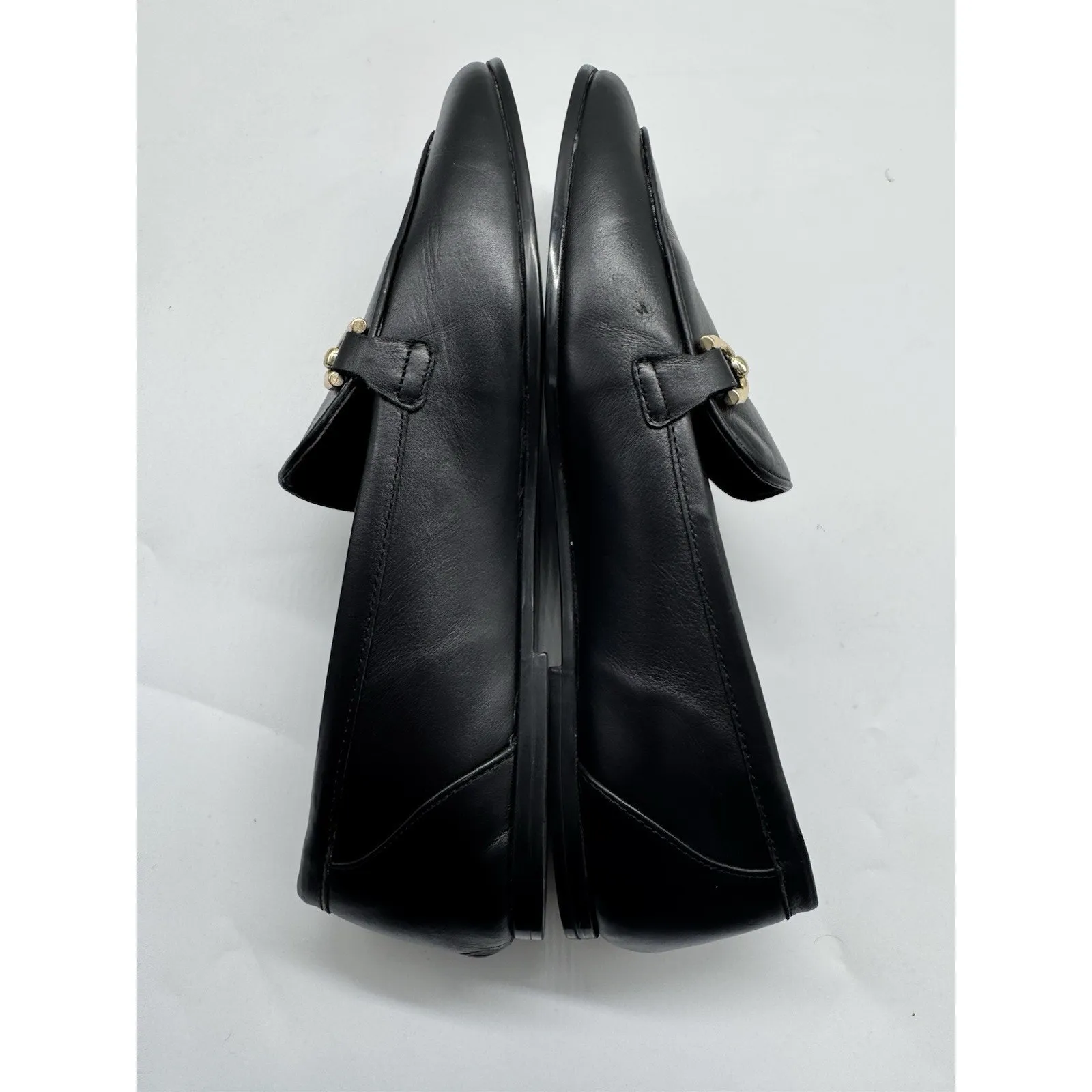 Mango Black Leather Loafers Gold Buckle Details Womens US Size 10 Euro 41 - Image 7