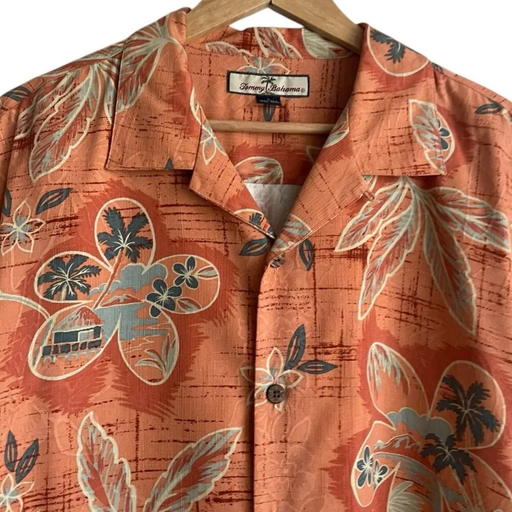 Tommy Bahamas Mens Silk Shirt L Orange Hawaiian Button Up Casual Office Travel - Image 9