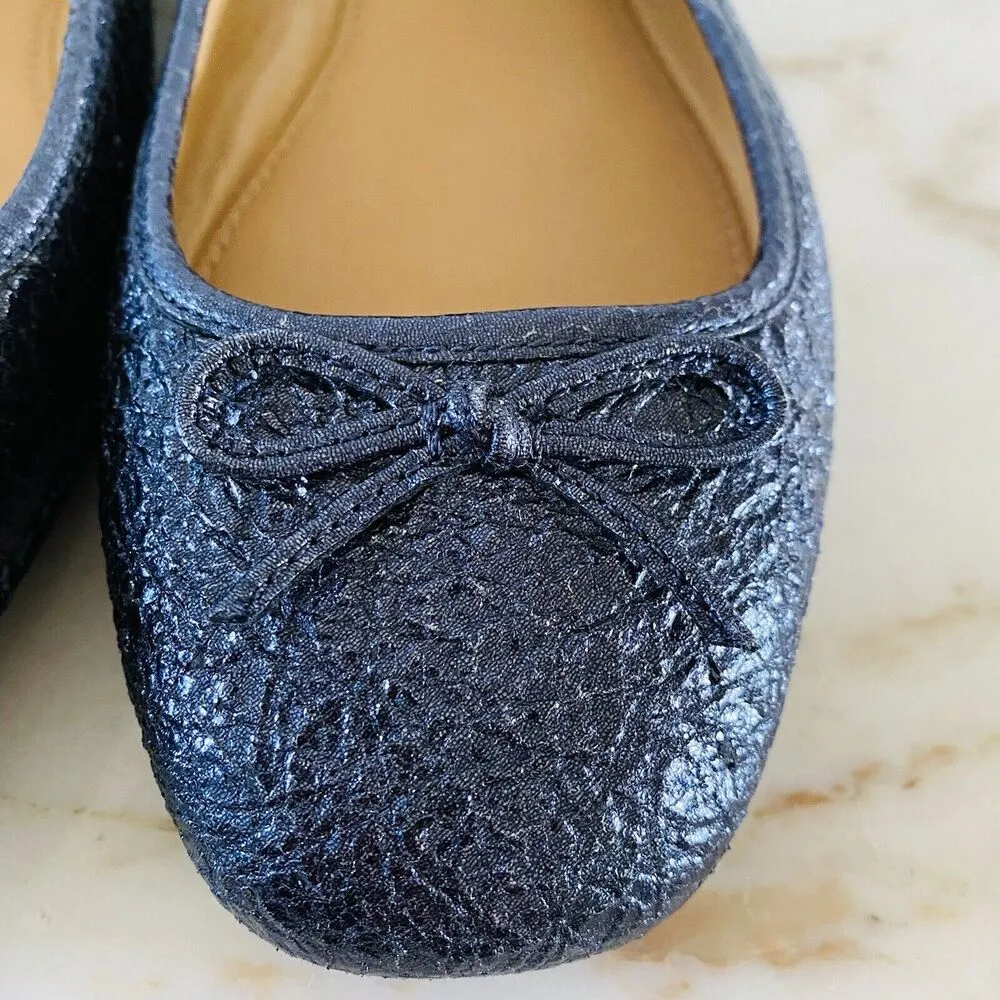 TORY BURCH Solid Metallic Blue Leather Ballerina Flats Bow Accent - US 7.5 - Image 5