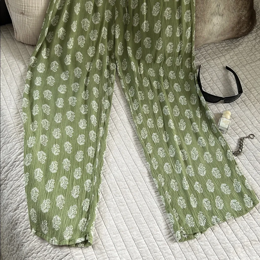 Patrons of peace sage green pull on wide leg boho gauze floral pants XS - Image 2
