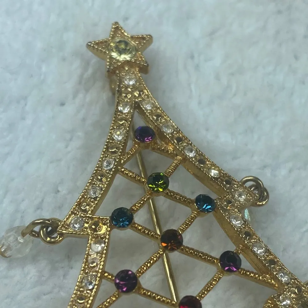 AVON 2005 2nd Annual Christmas Tree Jewelry Pin Brooch Rhinestones Gold Color - Image 4