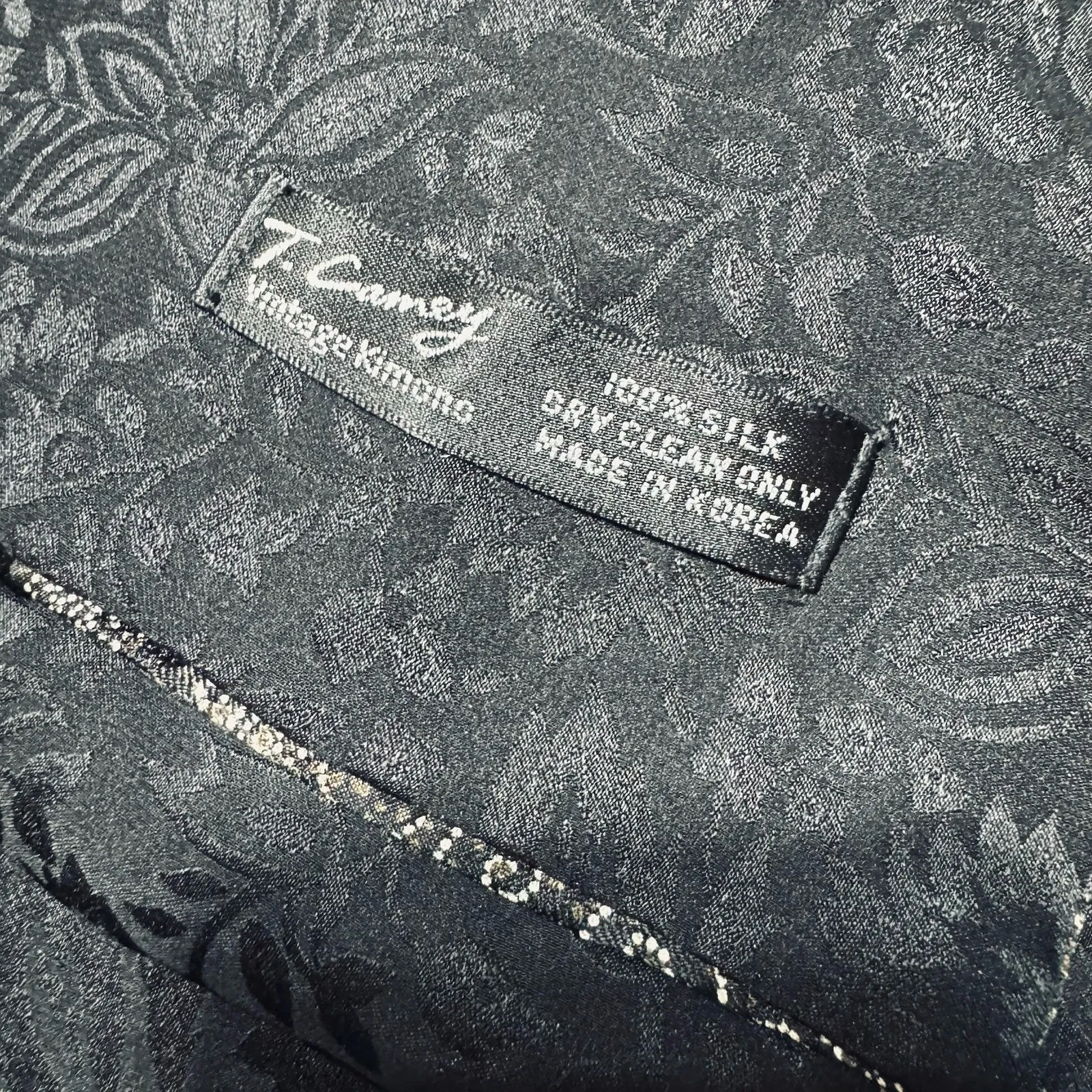 Vintage T. Camey Kimono 100% Silk Scarf Brown Black Korea sash obi - Image 4